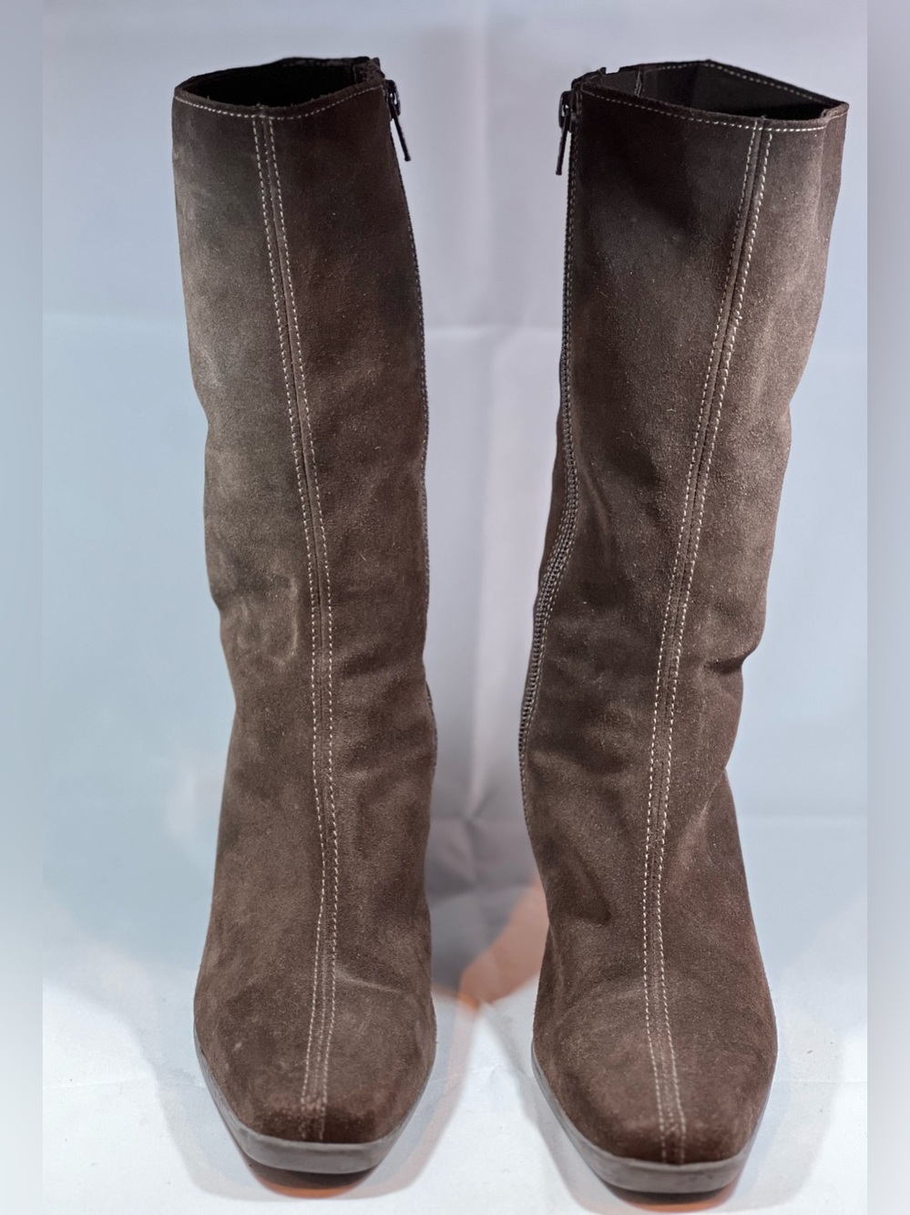 La Canadienne Brown Suede Mid Calf Square Toe Boots Size 7 Y2K